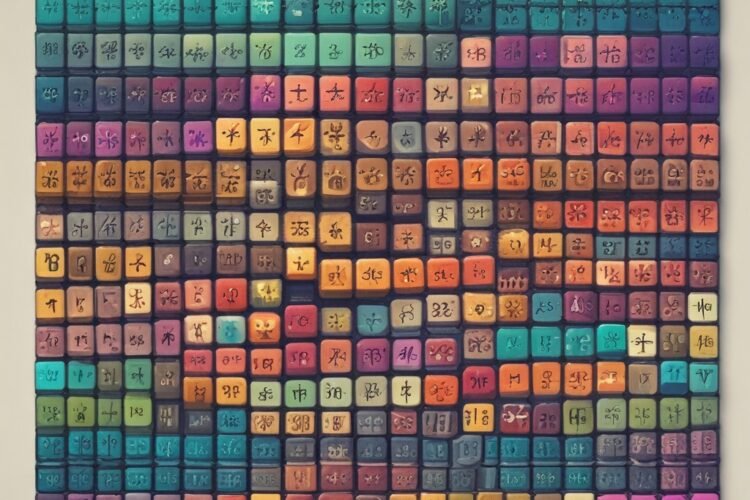 8-bit style 2048 puzzle board with pixelated number tiles merging together