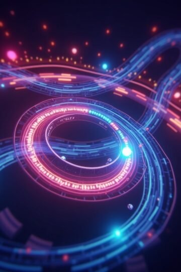 3D glowing ball racing along a spiral track, collecting colorful orbs in an arcade game