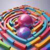 3D puzzle maze game with a shiny ball rolling toward the exit