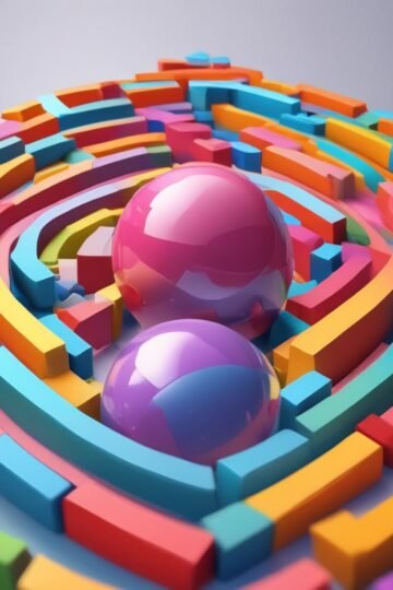 3D puzzle maze game with a shiny ball rolling toward the exit